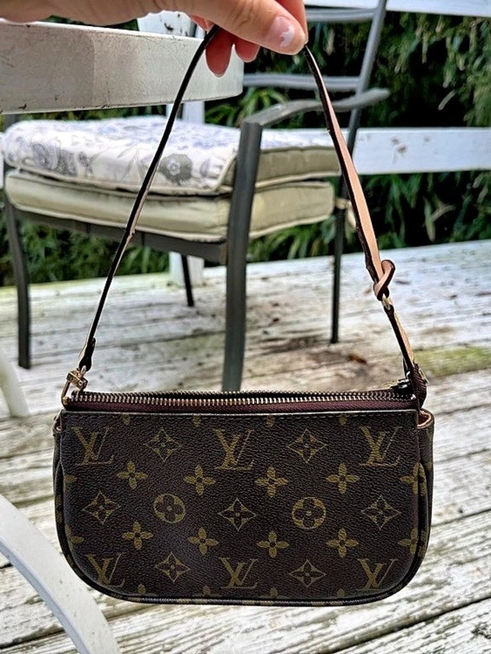Louis Vuitton Pochette Accessoires Monogram Crossbody Bag Brown